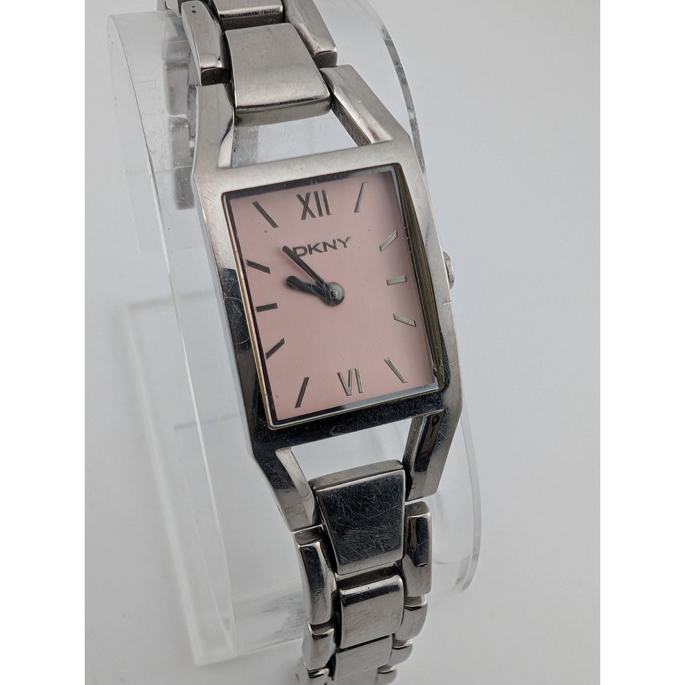 DKNY Watch Women 18mm Case Light Pink Dial Silver 6" Band- New Battery